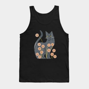 Gray Cat And Flowers Tank Top